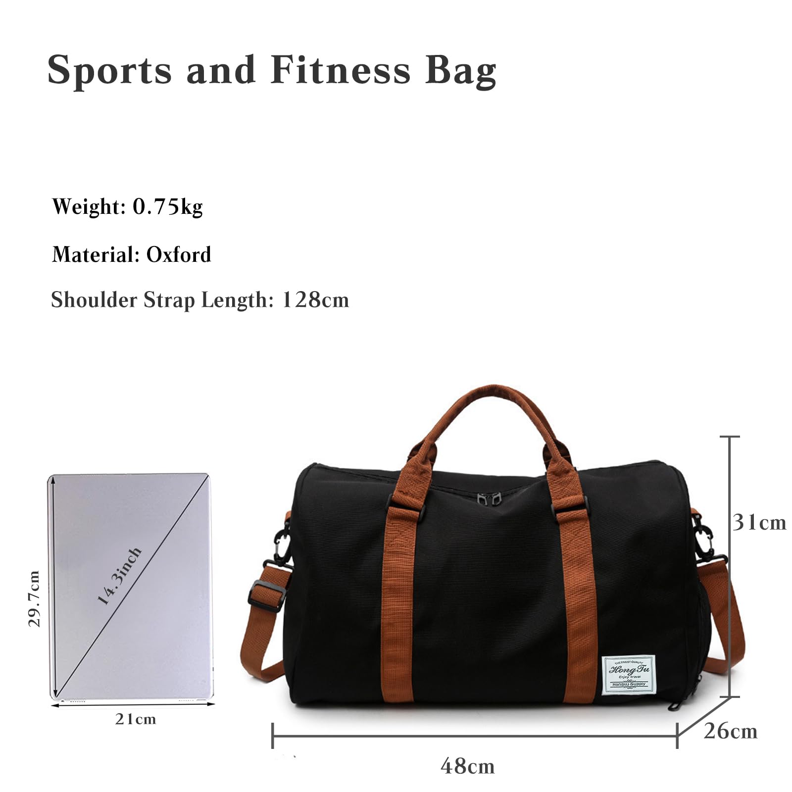 CORIOS Oxford Sac de Voyage Hommes/Femmes - Grande Capacité Weekend à Bandoulière avec Compartiment à Chaussures pour Sport, Fitness, Gym, Travail, Camping - Noir