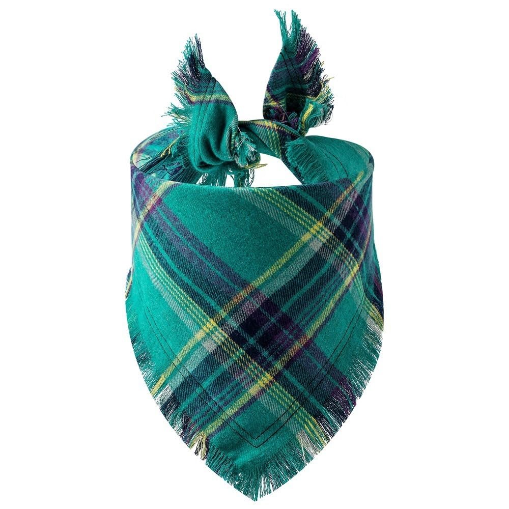 Dog Bandanas, Cotton Plaid Dog Scarfs Washable Triangle Pet Bibs Kerchief for Cats Puppy Small Dogs Medium Large Dogs,Green