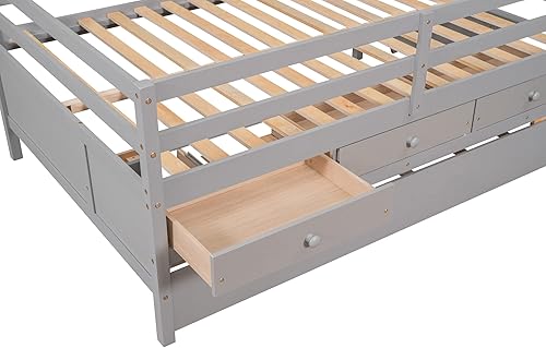 Miniatura 9 de VilroCaz Cama baja tipo loft de tamaño matrimonial con valla de seguridad completa y escalera de escalada para niños y adolescentes marco de cama