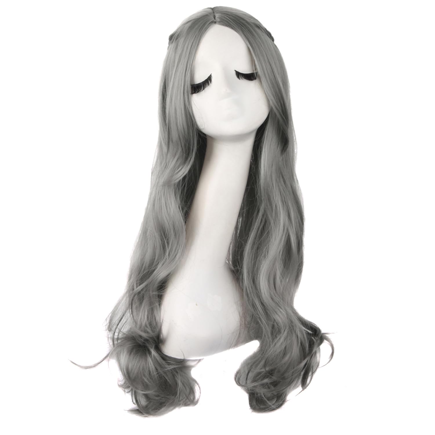MapofBeauty 70 cm/28 Inch Carve Bangs Beautiful Long Curly Wavy Hair Cosplay Wig (Granny Gray)