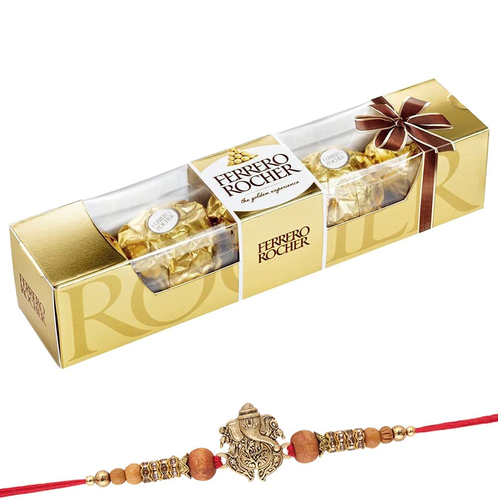 Astonished Retail SFU E Com 4 Pieces Ferrero Rocher with Rakhi | Ferrero Rocher Chocolate for Brother | 4 Pieces Ferrero Rocher Rakhi Hamper | 131