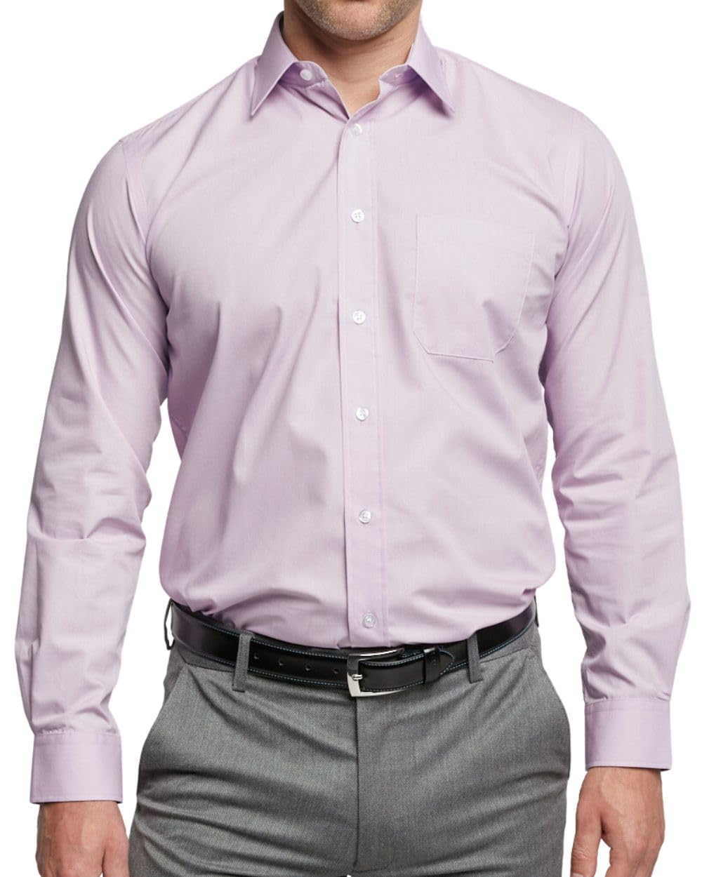 Double Two Men's Lilac Shirts Long Sleeve Smart Casual Regular Fit Wedding Work Cotton Blend Shirt