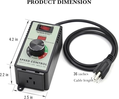 Miniatura 3 de Controlador de velocidad variable del motor de CA 120V 15A 4000W con interruptor de protección de sobrecarga