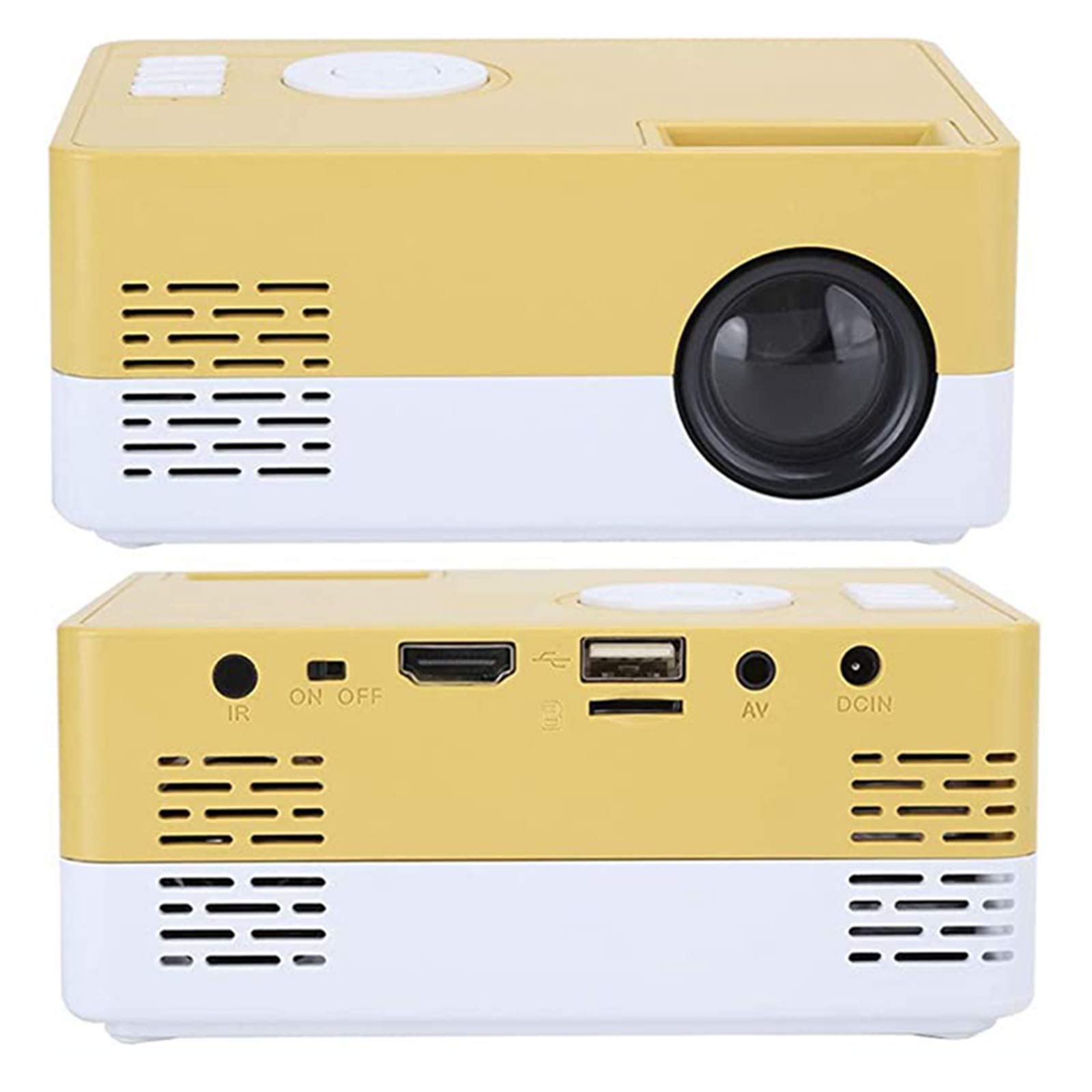 LED Mini Projector, 1080P High Definition Draagbare Film Home Cinema Video Projector, Outdoor Inment met HDMI USB AV Interfaces, Grijs (Geel