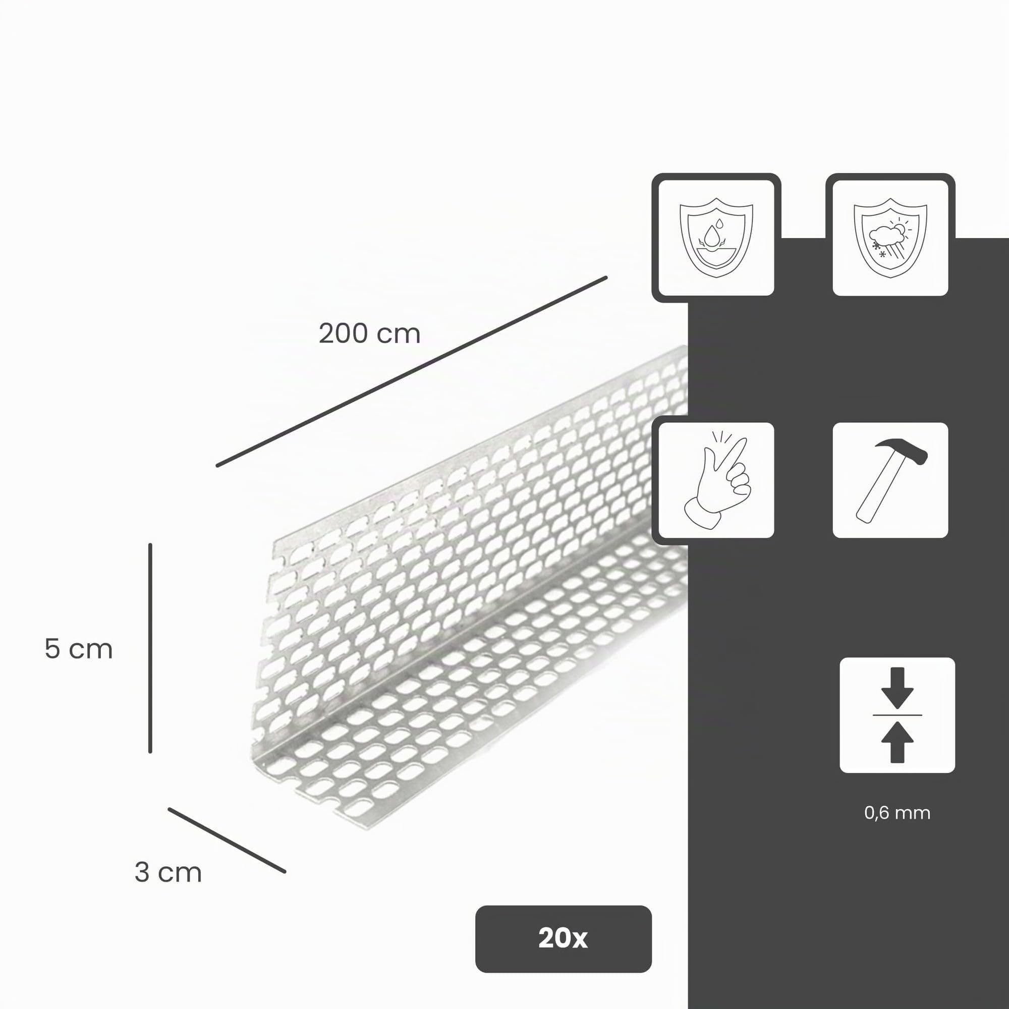 20x Équerre de Ventilation 2m x 30mm x 50mm Aluminium Argent, Aération Façade