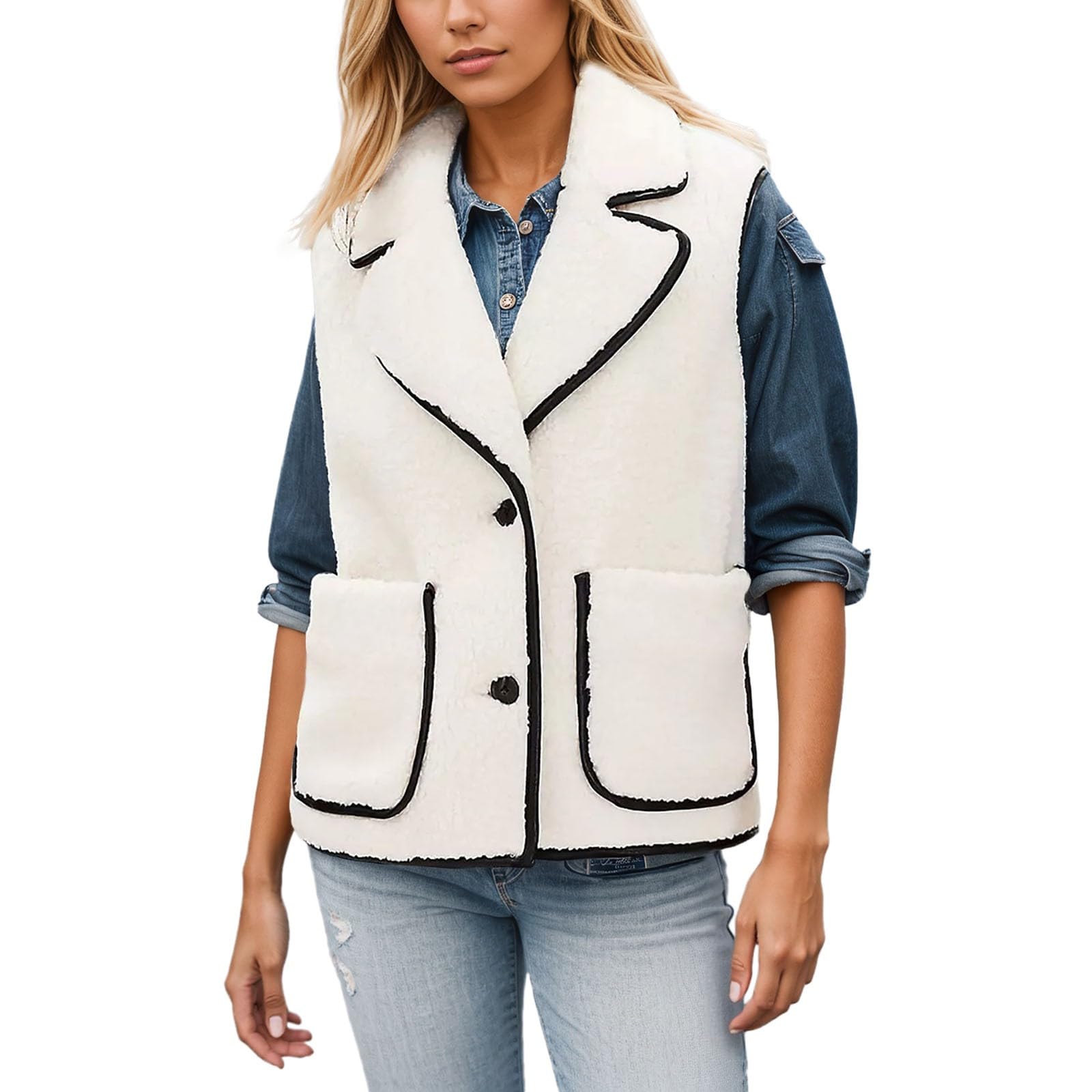 Chaleco de mujer con cuello borreguito para capas de otoño 6