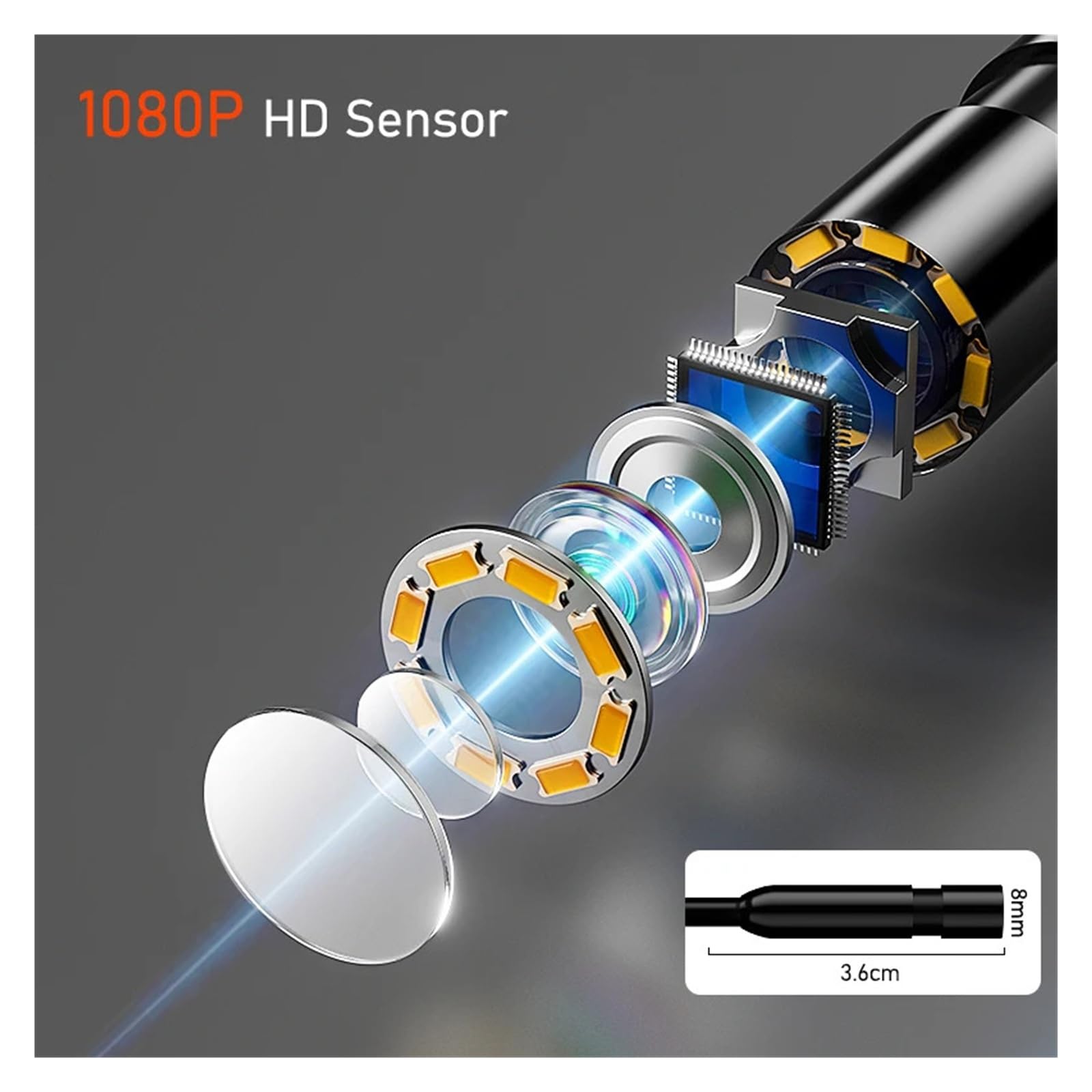 Endoscopio con schermo IPS da 4,3 pollici, fotocamera HD8MM, periscopio di ispezione con LED IP67 Endoscopia a lente singola impermeabile Alta definizione(10M)