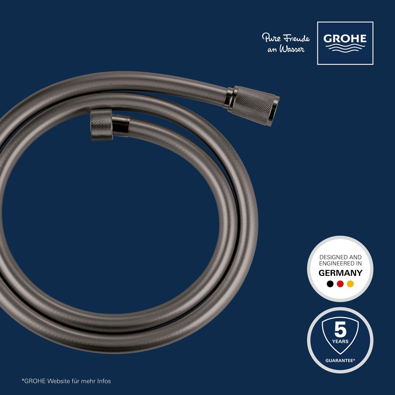 GROHE Silverflex, knickfester Duschschlauch, anthrazit, 1,25m (robuster Brauseschlauch, druckbeständig, universaler Anschluss, keine Dichtungsringe notwendig), hard graphite, grau, 28362A01
