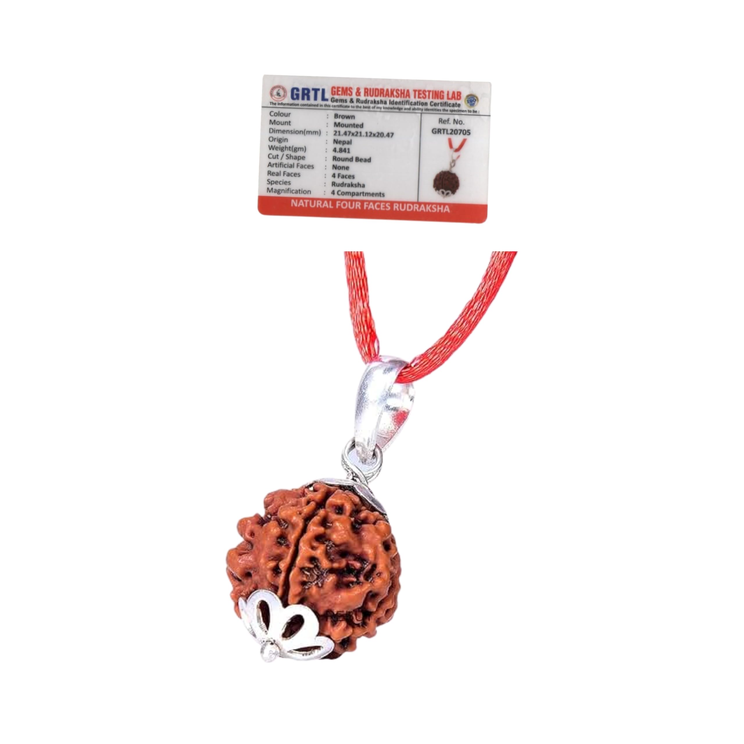 4 Mukhi Nepali Rudraksha Pendant Lab Certified For Men and Women Original Natural Quality Rudraksh Pendant with Lab Certification, Origin Nepal, Color Brown