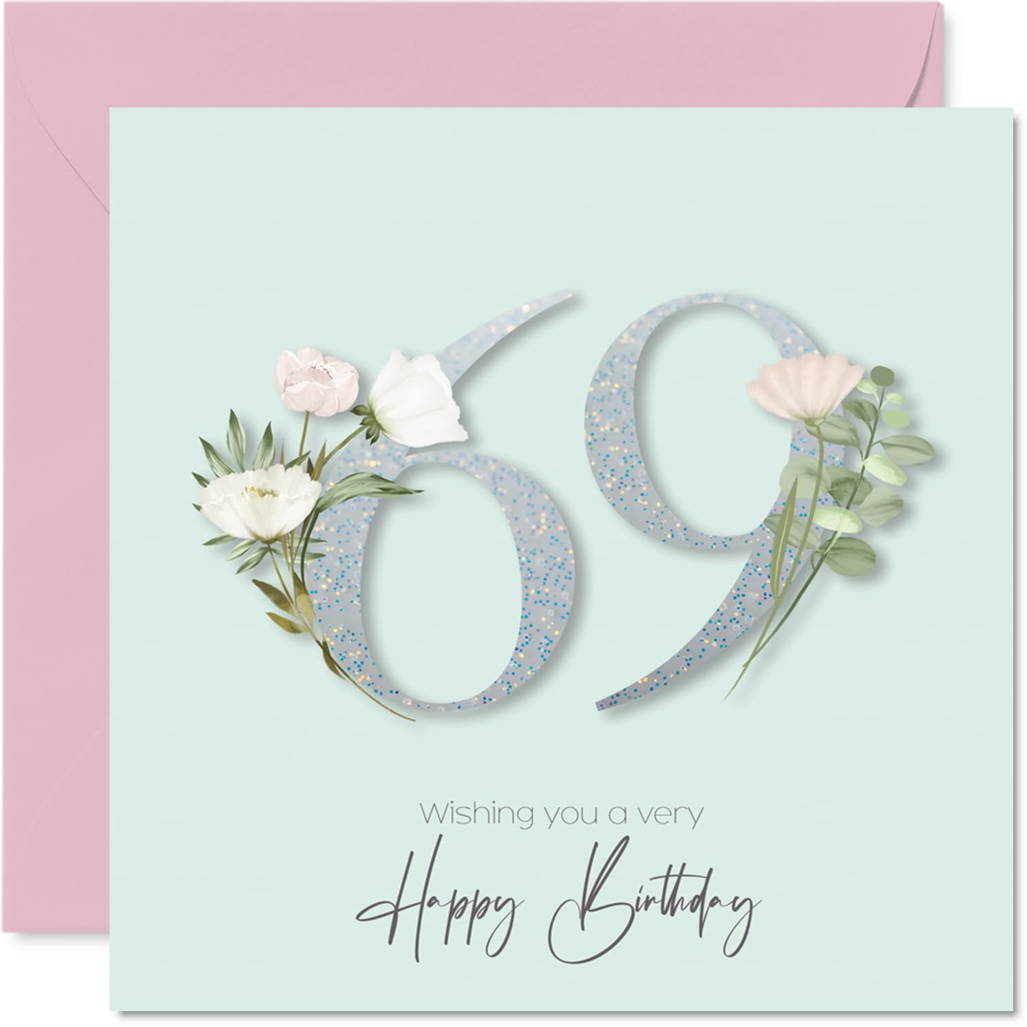 69th Birthday Cards for Women - Fancy Floral Flowers - Happy Birthday Card for 69 Year Old Woman Nan Nanny Neighbour Cousin, 145mm Bday Greeting Cards