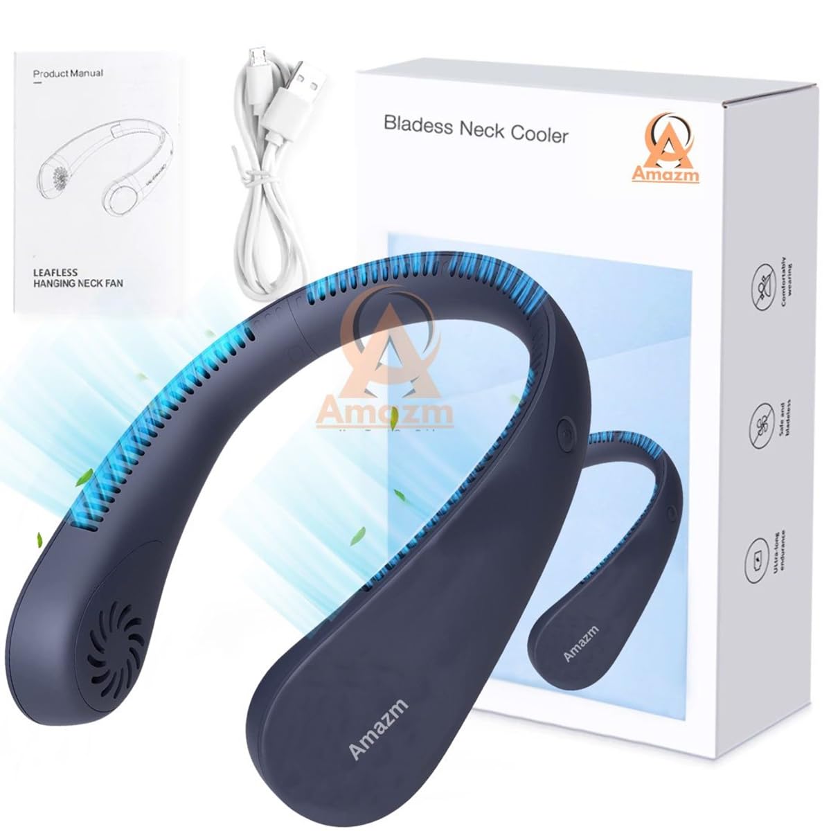 Amazm Rechargeable Portable Mini USB Bladeless Neck Fan - 20 Hours Playtime, 9000mAh Battery - Hands-Free and Wearable Design for Camping, Hiking, and Outdoor Travel (B0C6WW6D67) Amazon Price History, Amazon Price Tracker
