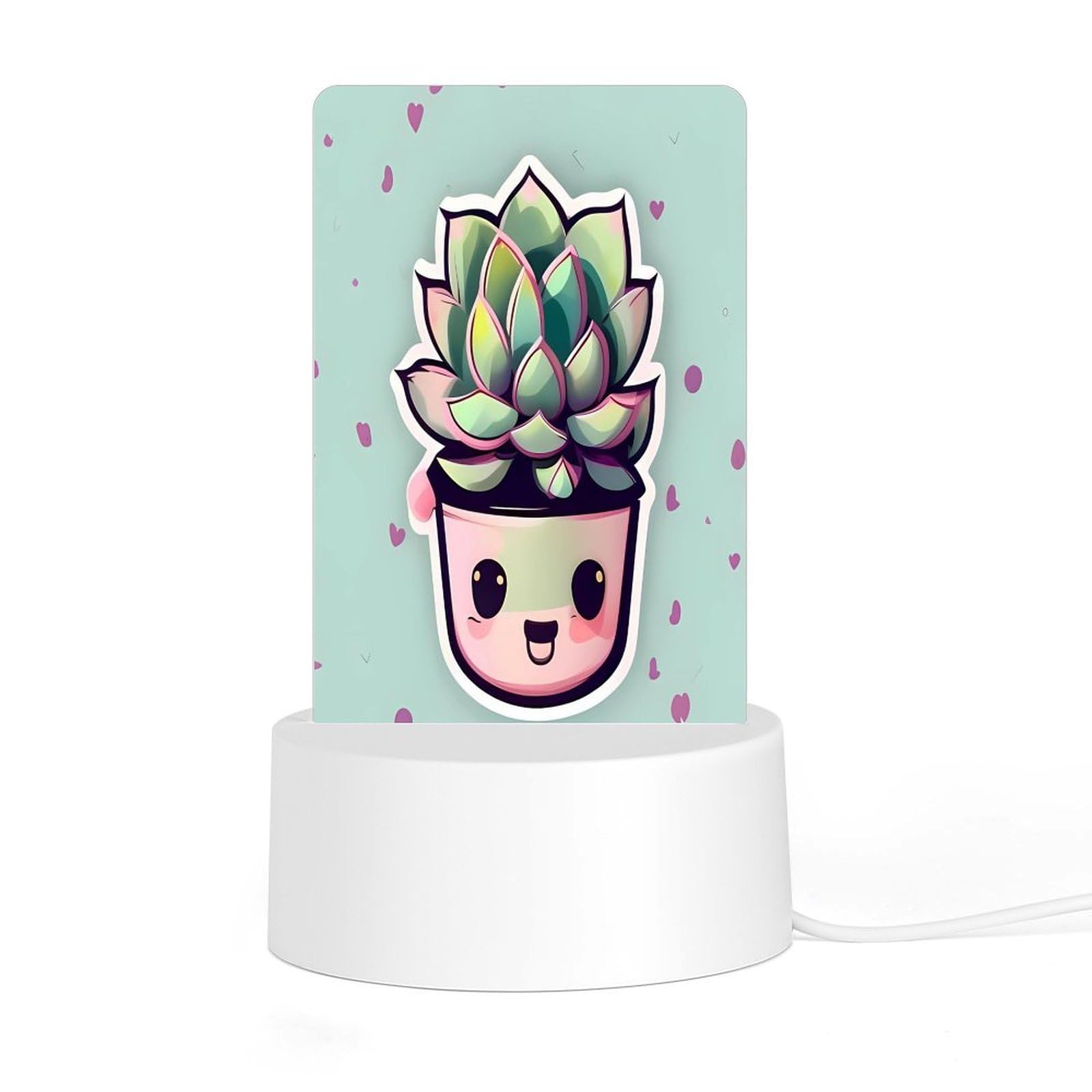 Adfgyerh Style Smiling Succulents Night Light Acrylic Material Easy Installation, Home Decor Usb Interface Power Supply, Lamp For Restaurant Bar Cafe Room Decor