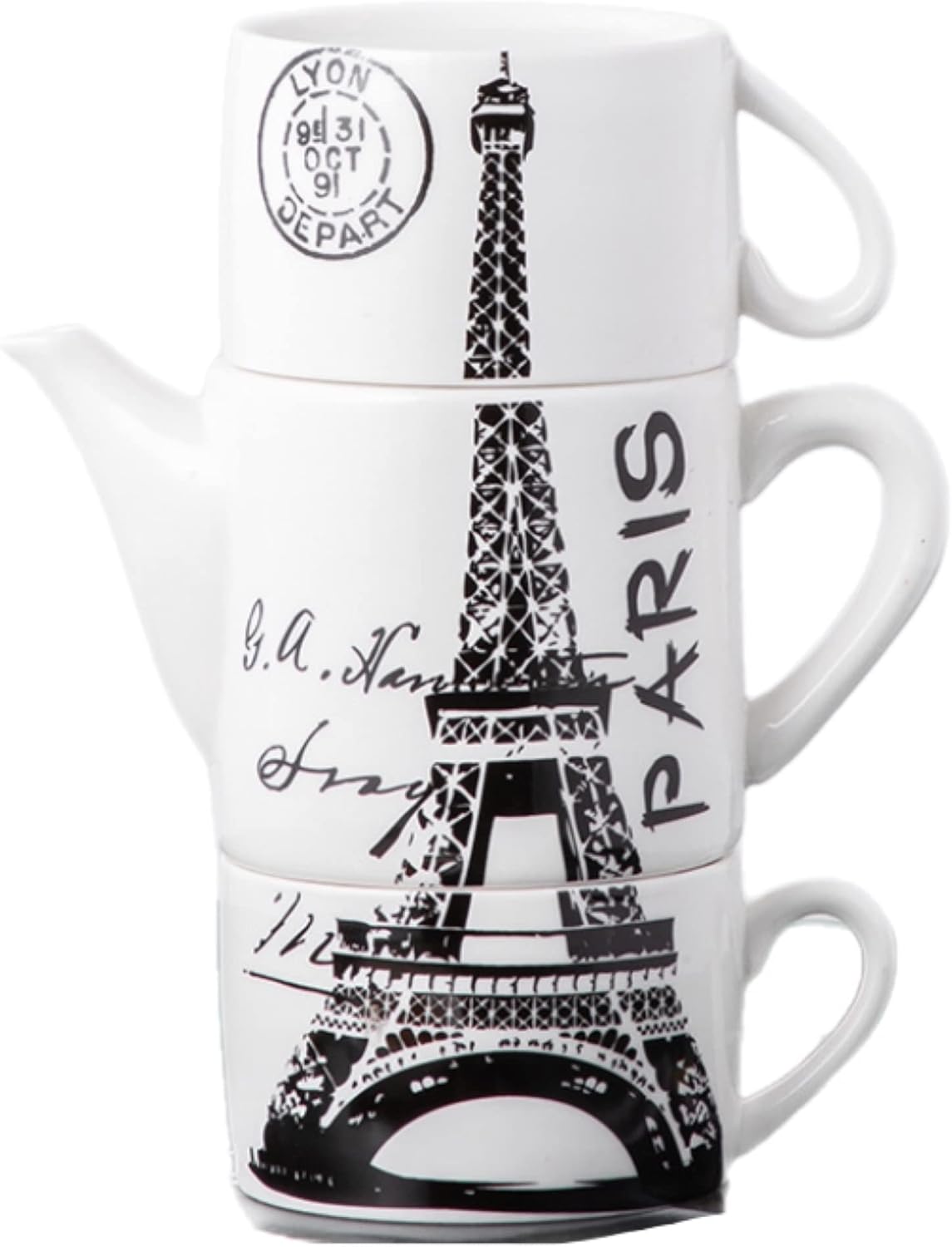 eBoutik Ceramic stacking tea for two sets nesting teapot and cups