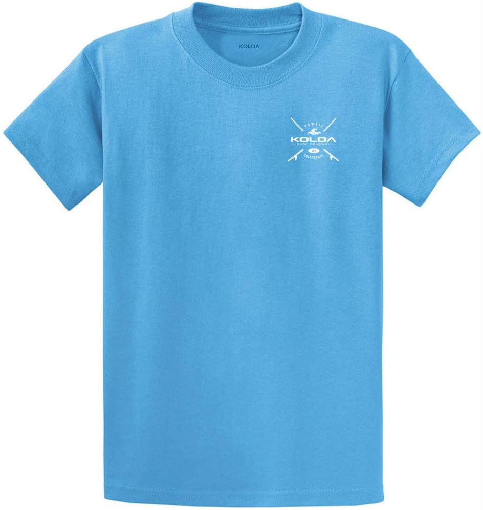 Koloa Surf Cross Boards Logo Heavyweight Cotton T-Shirt in Regular, Big and Tall Small Aquatic Blue With White Cross Boards Design