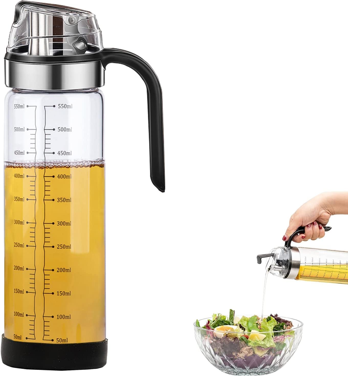 18oz Auto Flip Olive Oil Dispenser Bottle Leakproof Condiment Container With Automatic Cap and Stopper,Non-Slip Handle for Cooking.Perfect for Oil,Sauce,Vinegar