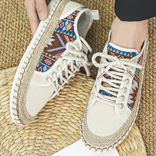 Men's Trendy Ethnic Style Low Top Slip On Shoes, Comfortable Non-Slip Breathable Lace-Up Sneakers, for Men's Outdoor Activities Fisherman Shoes4