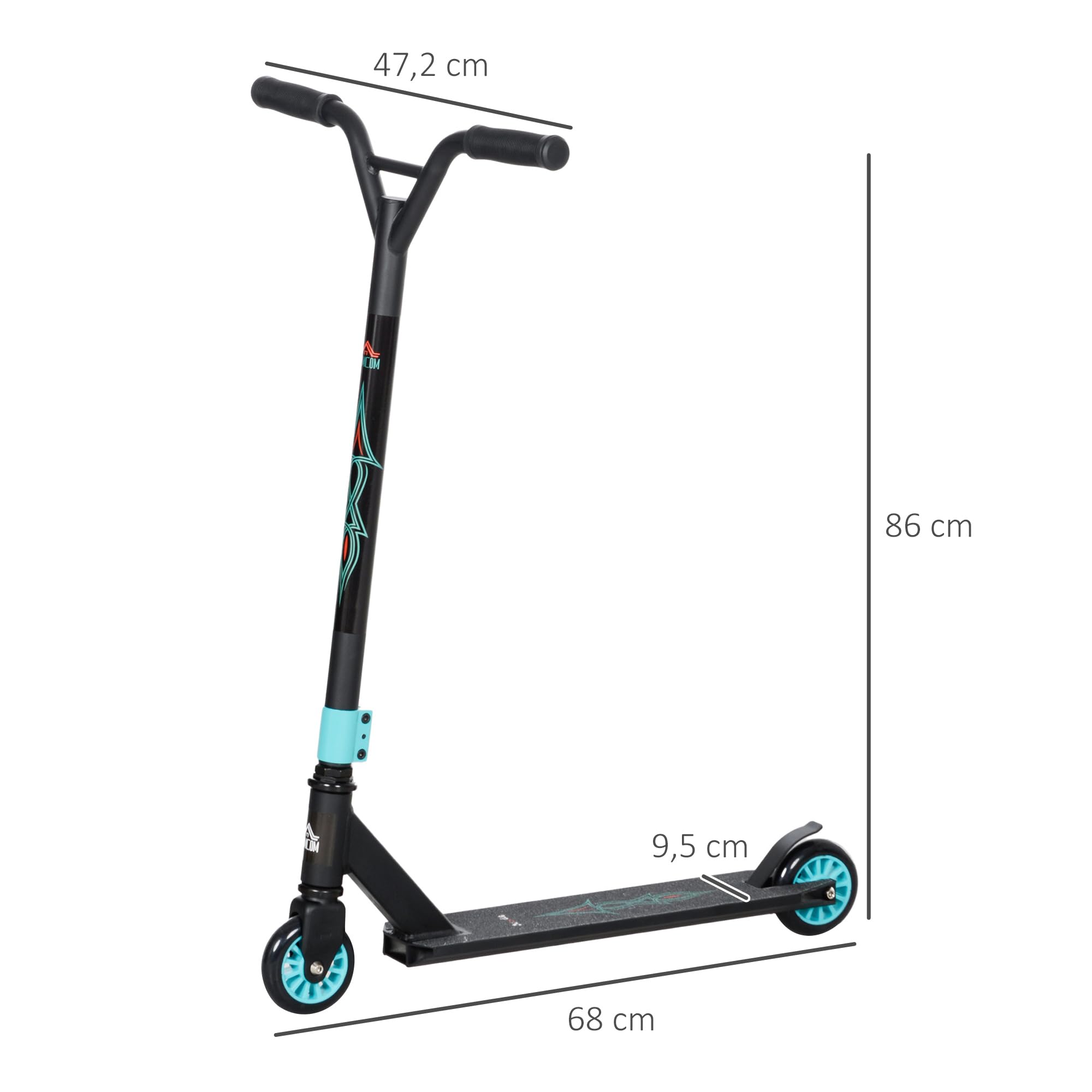 HOMCOM Patinete de acrobacias con rodamientos ABEC 9, con ruedas de piel sintética de 100 mm, para niños a partir de 14 años