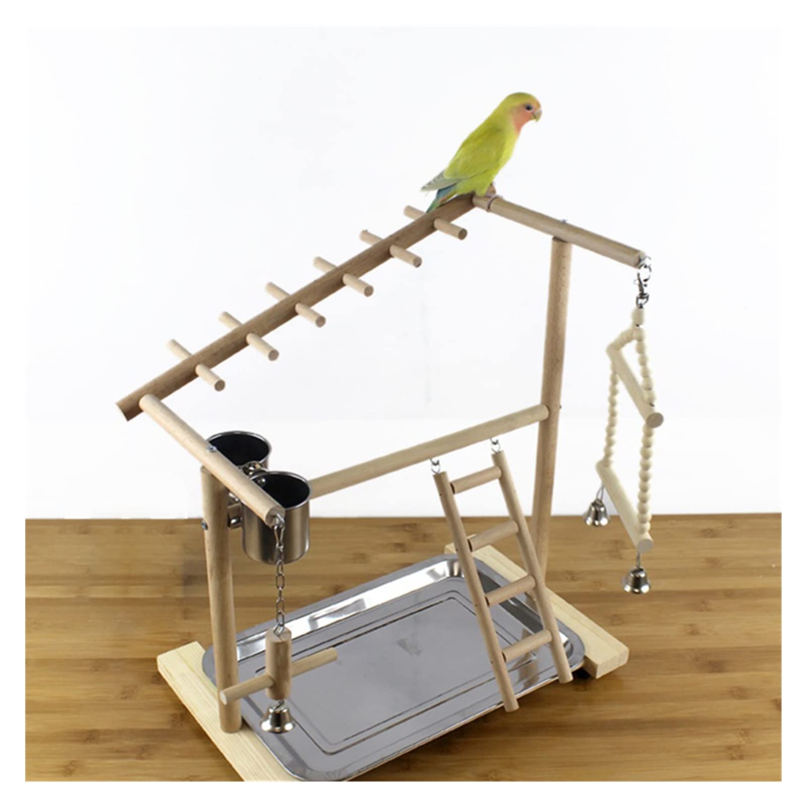 Percha para pájaros Soporte de Percha for pájaros con Tazas alimentación, Plataforma for Loros, Parque Infantil, Soporte Juegos, Escalera, Juguetes interactivos