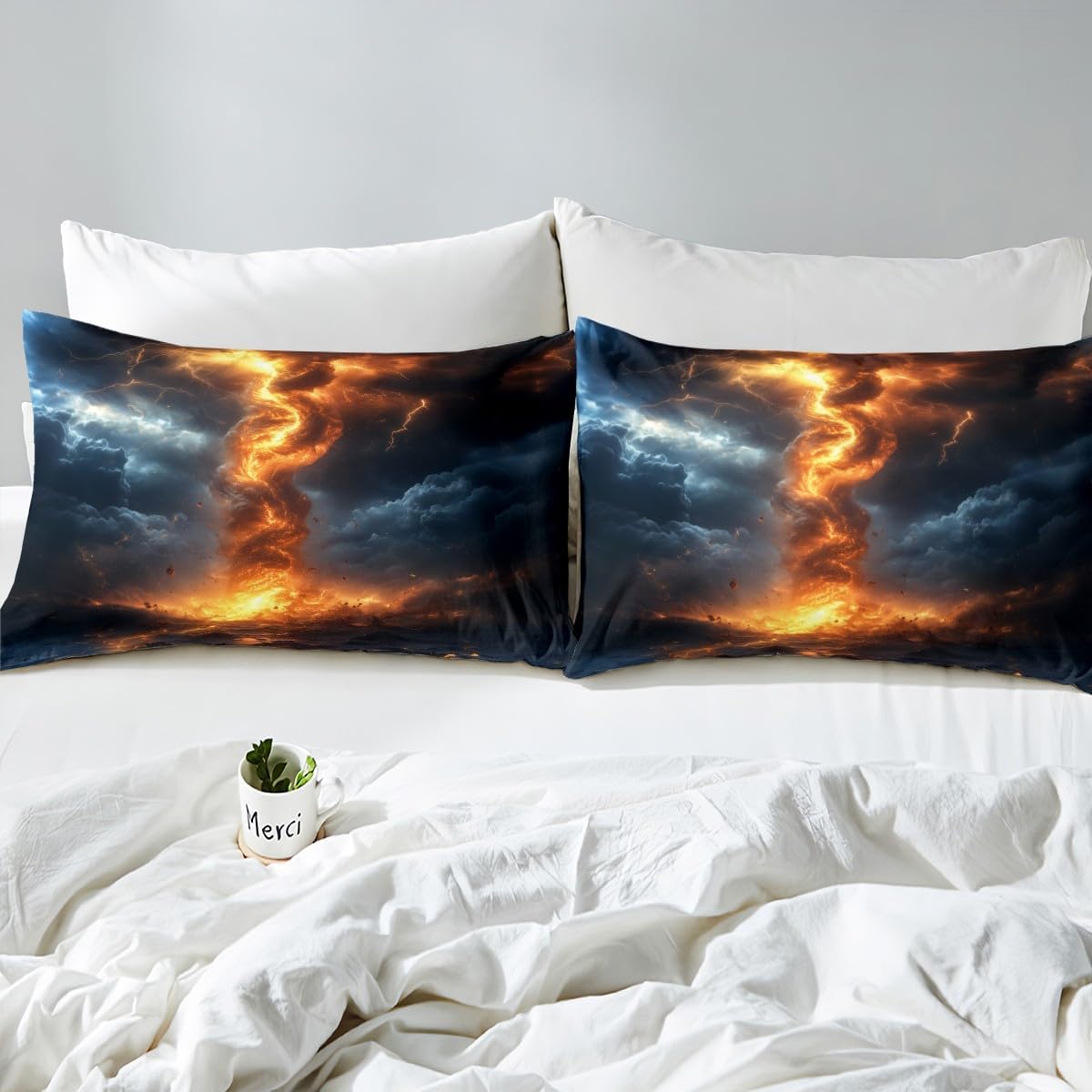 Erosebridal Glitter Tornados Bed Sheets Full,Lightning Tornado Fitted Sheet for Son Boys Kids,Extreme Weather Bedroom Decor for Storm Chaser,3Pcs(1 Fitted Sheet,2 Pillowcases)