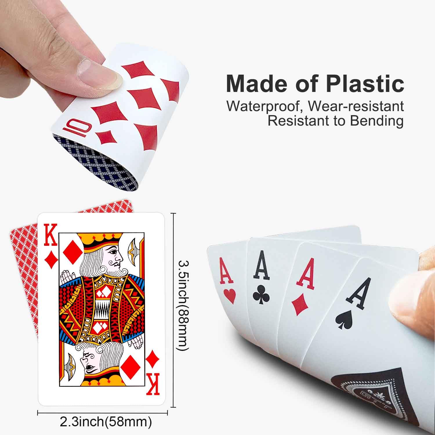 Wugauwor Carte da Gioco Impermeabili in Plastica, 2 Mazzi di Carte da Gioco, Rosso e Blu, Carte Poker Plastificate, Carte da Poker Professionali, Premium Plastic Waterproof Playing Cards