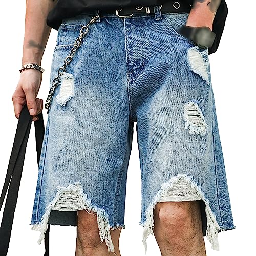 Shorts de mezclilla rasgados para hombre talla 33 azul miniatura 1