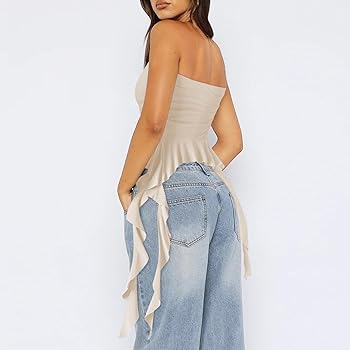 Amazon.com: HGps8w Strapless Tops for Women Ruffled