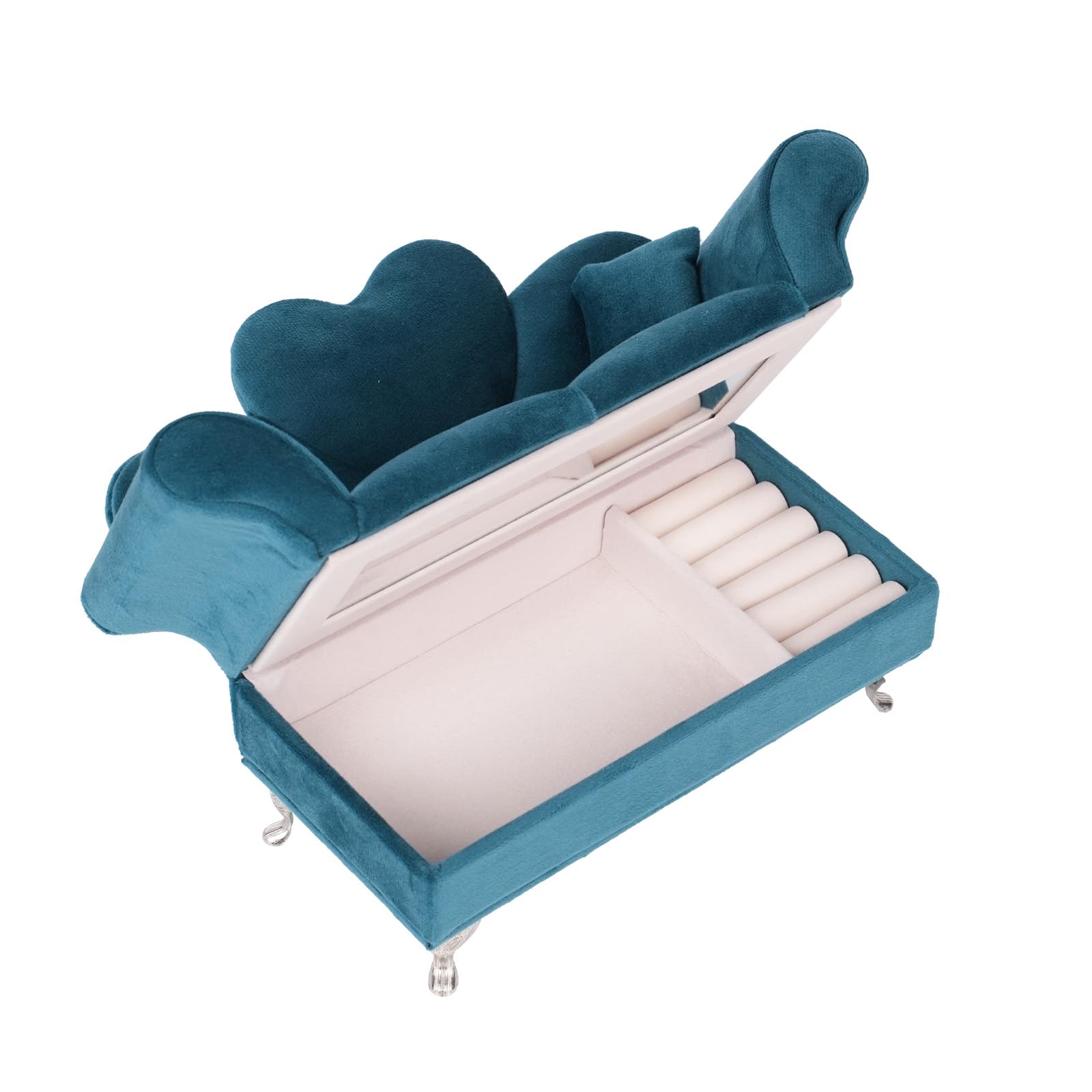 ShiKeWei Modern Dollhouse Furniture, 1/6 Scale of Miniature Dollhouse Sofa, Openable Sofa Mini Jewelry Display Storage Box with Mini Mirror for Earrings, Necklaces, Bracelets (Blue Velvet)