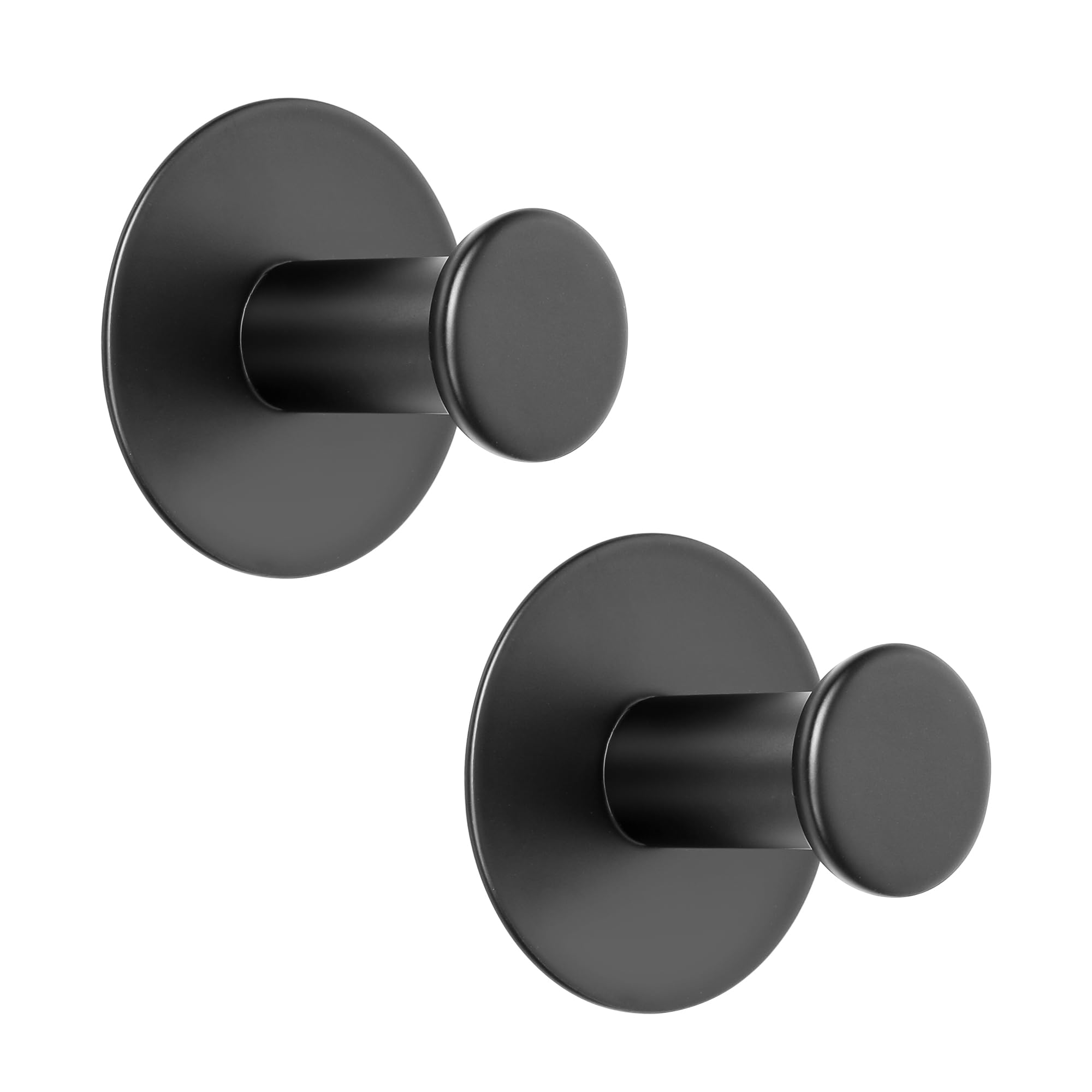 SAYAYO Self Adhesive Hooks 2PCS Black Sticky Coat Hooks for Hanging Towels Wall Hook for Bathroom Kitchen Home Door, SUS304 Stainless Steel, No Nails, Round Design