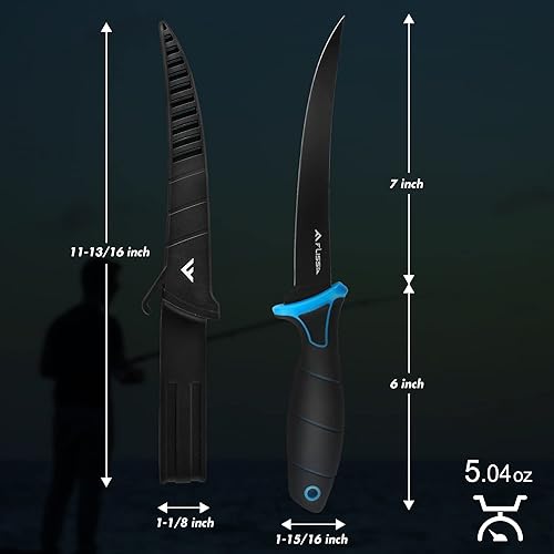 Miniatura 5 de FLISSA Cuchillo de filete y cuchillo de cebo, cuchillo de filete de pescado de 7 pulgadas con funda protectora y cuchilla afilada de acero