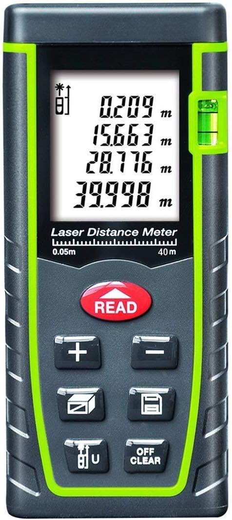 ARAS Laser Distance Meter 40m, Portable Handle Digital Measure Tool Range Finder with Bubble Level and Large Backlit LCD 4 Line Display(40m/131ft)