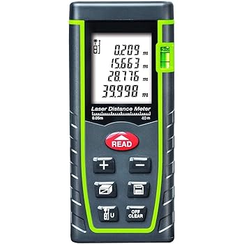 ARAS Laser Distance Meter 40m, Portable Handle Digital Measure Tool Range Finder with Bubble Level and Large Backlit LCD 4 Line Display(40m/131ft)