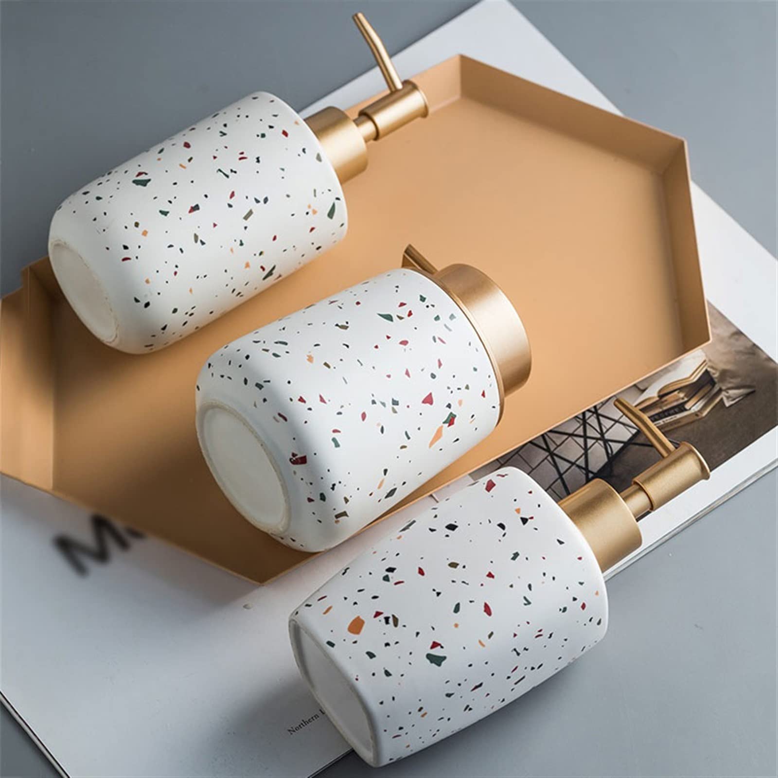 Dispensador de jabón para baño de 370 ml/380 ml/400 ml, Botella Dividida de cerámica, Gel de Ducha, loción con Bomba dosificadora para Cocina y Aseo (tamaño: Dorado).