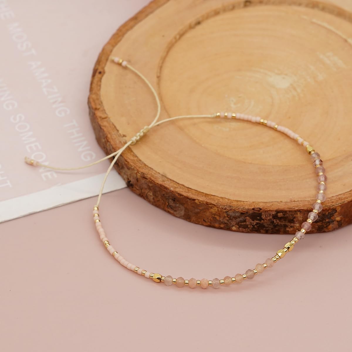 Handmade Gemstone Beaded Strand Bracelets for Women Dainty Adjustable Charm String Braided Boho Seed Beads Friendship Bracelets Fashion Jewelry Gift. - Image 7