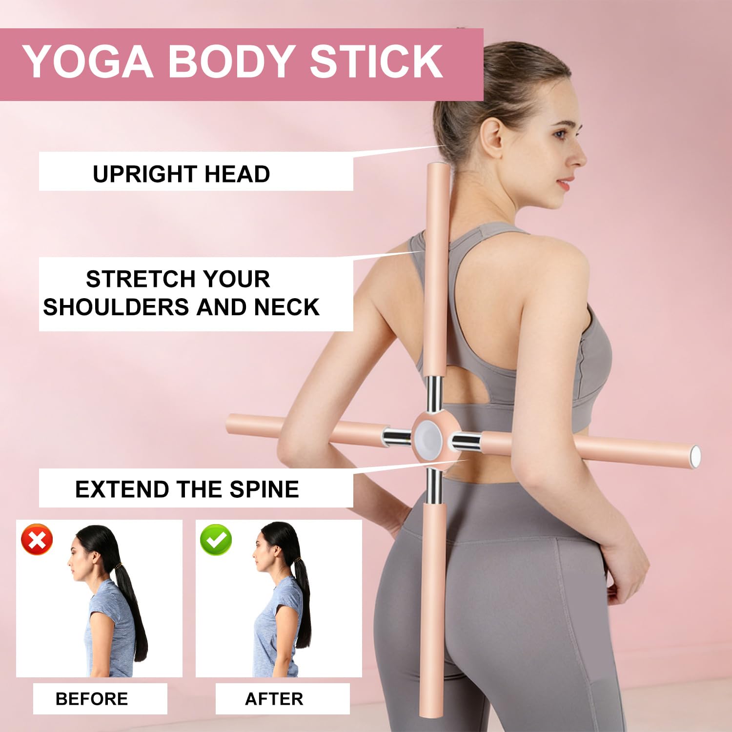 Barre de yoga correcteur de posture, bâton de yoga anti-bouloches pour dos et cou, barre oscillante avec noyau en acier inoxydable et amovible, barre de yoga en croix pour la maison, l'entraînement