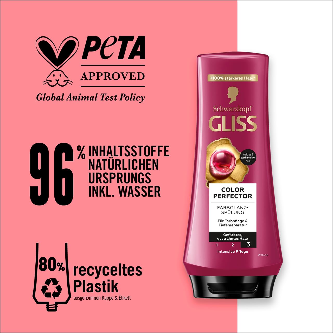 Gliss Kur Gliss Spülung Colour Perfector (10x 200 ml), Conditioner mit Hyaluron-Komplex & Cranberry-Extrakt für gesträhntes & gefärbtes Haar bietet Farbschutz und strahlenden Farbglanz