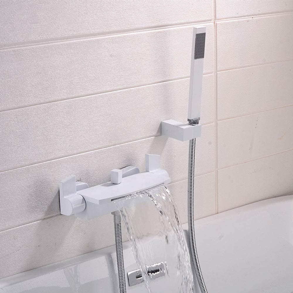 WIQUYBML Kitchen Taps Faucet， Bathroom Tub Faucet, Single Handle Waterfall Spout Mixer Tap, with Hand Shower Wall Mounted Bath Bathtub Faucet Water Mixer，Black, White