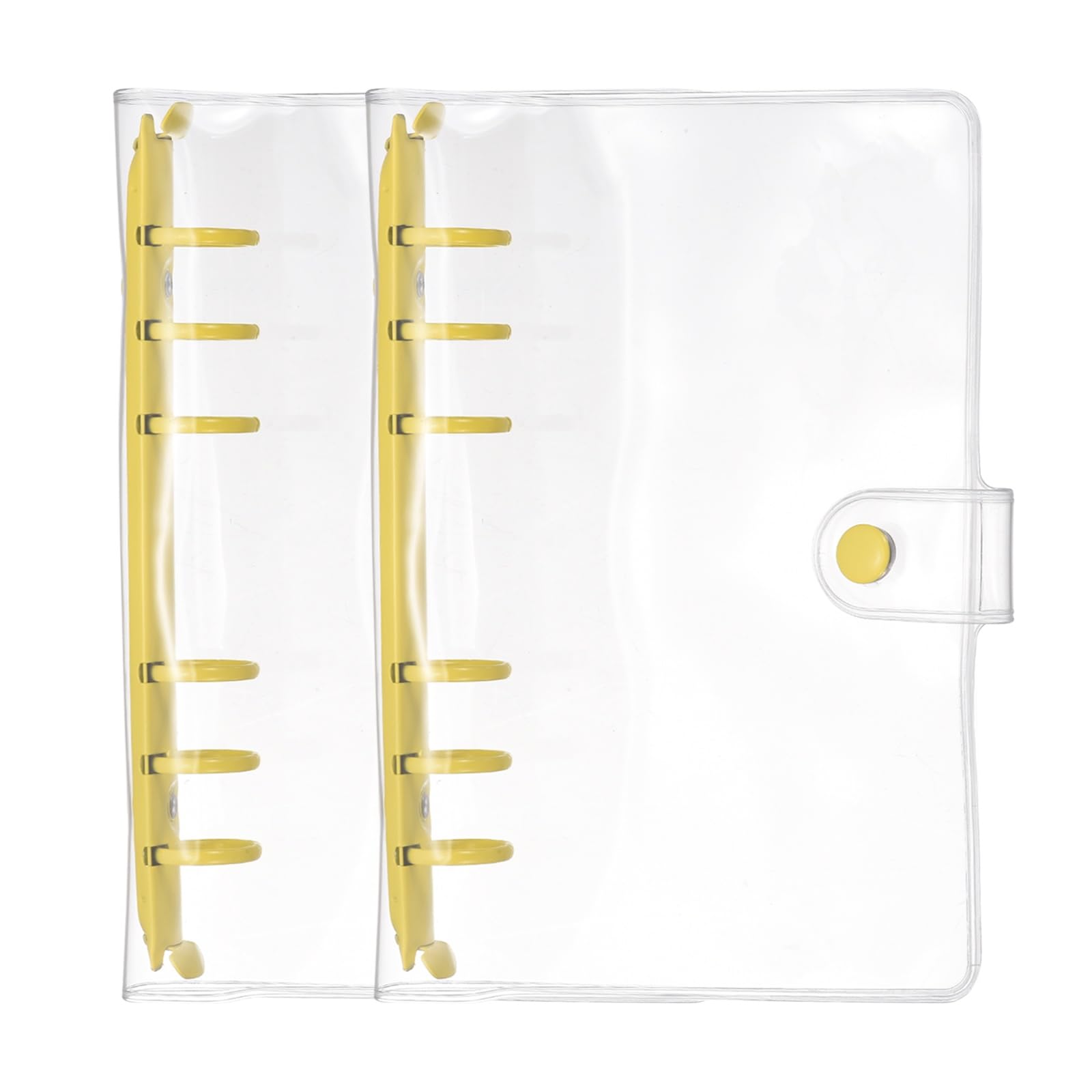 PATIKIL A6 6-Ring Binder Cover, 2Pcs Transparent PVC Notebook Binder Soft Clear Binder Protector Refillable Shell with Snap Button Closure for DIY Office Travel Planner, Yellow