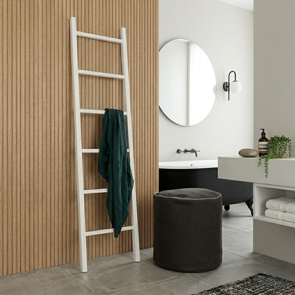ARHome Scala decorativa, 160 x 40, Bianco Frassinato, Scaletta appendiabiti, Porta asciugamani, Made in Italy