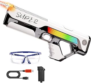 Pistola de Agua Eléctrica,Pistola de Agua de Largo Alcance con luz,Juguete de pulverización a Pilas con Tanque,para Verano Jardin Playa Piscinas Fiesta (Color Blanco)