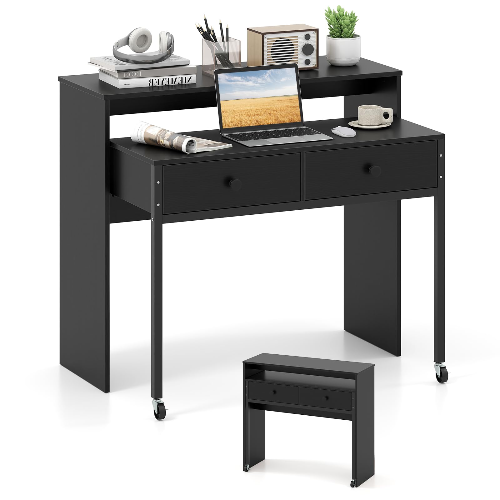 Cubiker Computer thuiskantoor bureau met laden, 120 x 60 cm klein bureau studeertafel moderne eenvoudige pc-bureau, bruin