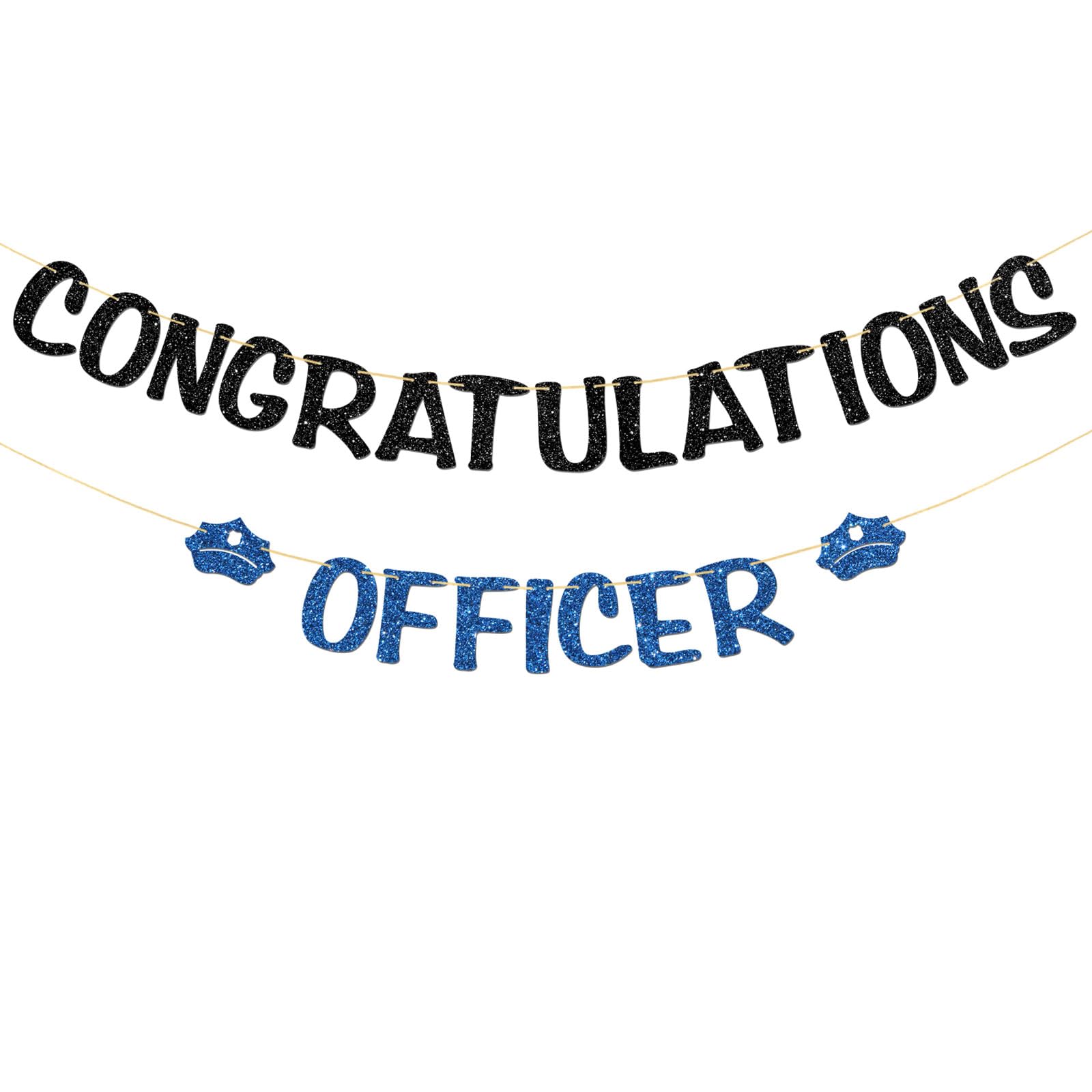 Congratulations Officer Banner - Congrats Police-Academy Party Supplies - Future Police Officer Sign - Police Academy Graduation Party Decorations - Black Blue Glitter โ image 1