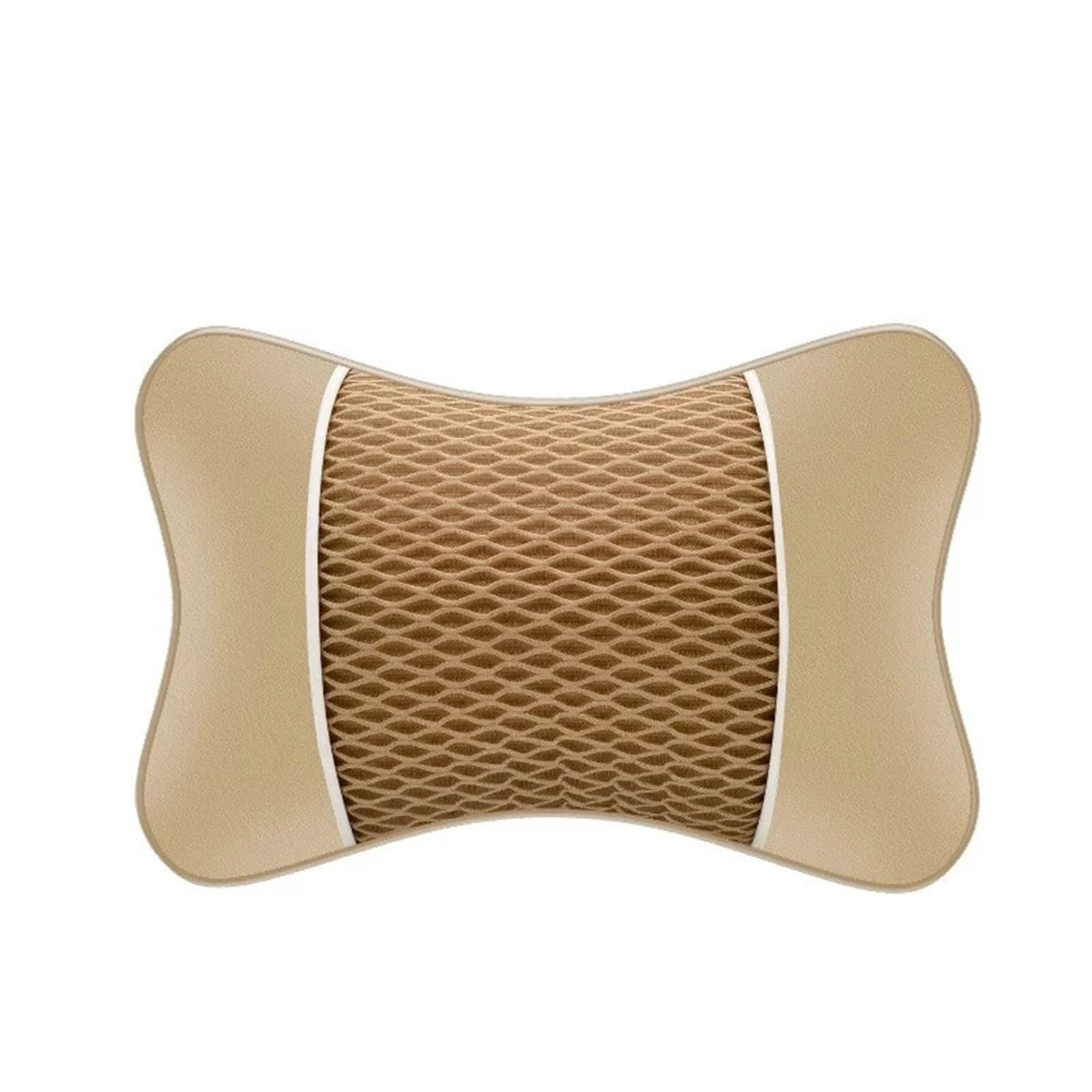 POAWUDJA Car Pillow Leather Knitted Car Pillow Headrest Neck Rest Cushion Support Seat Accessories Auto Black Safety Removable Cover(Beige)