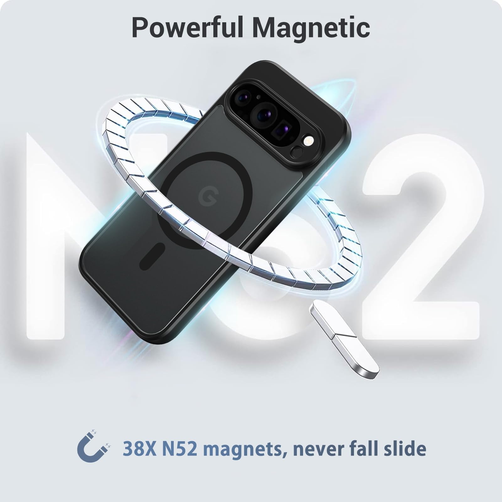 GaoBao Custodia Magnetica Con Supporto Per Google Pixel 9/9 Pro - Compatibile MagSafe, Retro Opaco Traslucido, Antiurto, Nero
