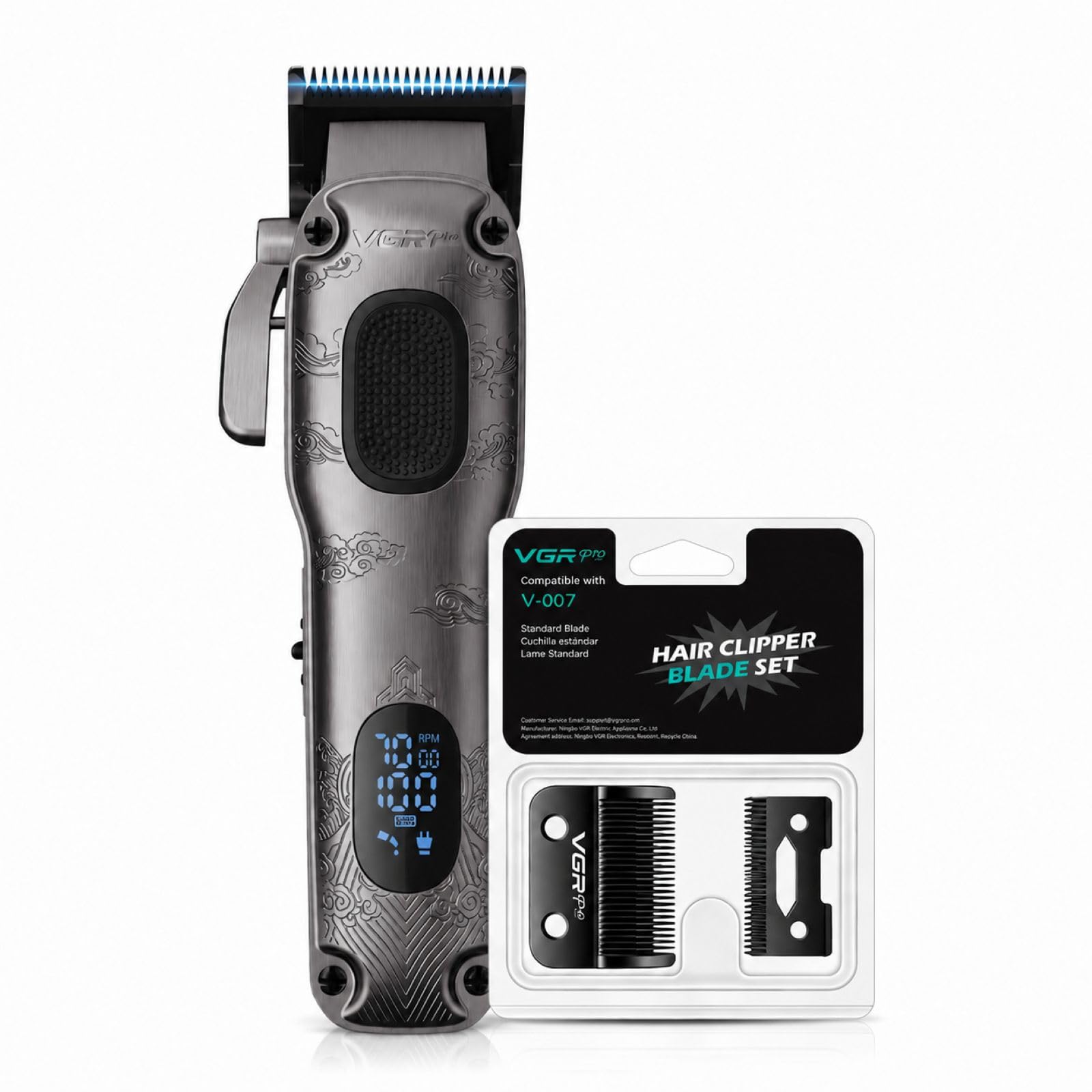 VGRPRO Professioneller Haarschneider und Trimmer für Herren im Bundle mit Ersatzklingenset, 7000 U/min Barber Grooming Kit für Haarschnitte, Barttrimmen, Zuhause und Salon
