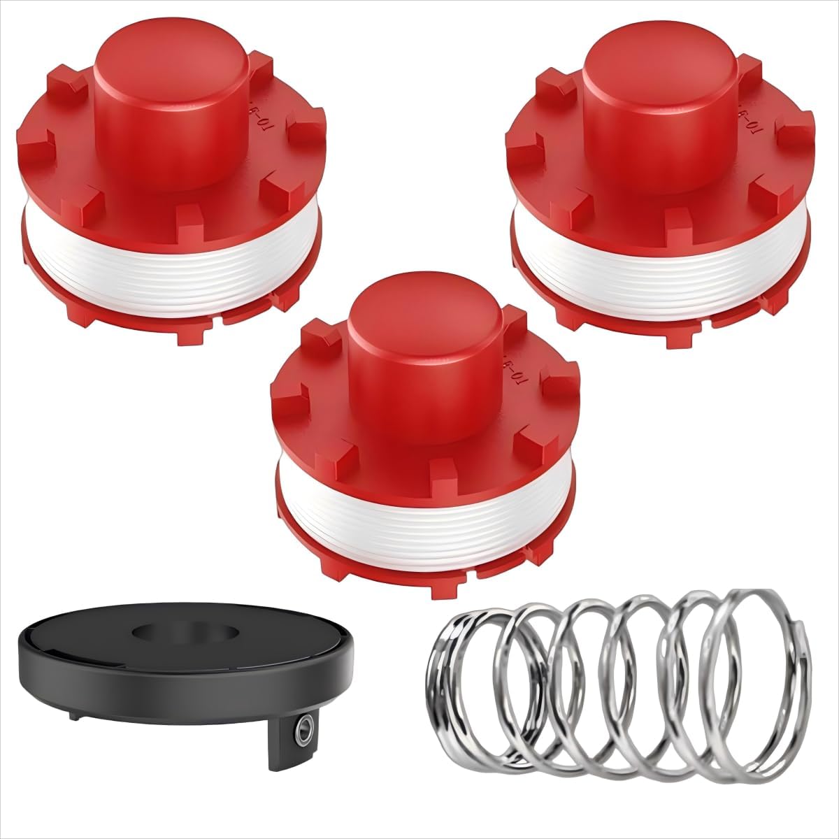 Pack of 3 Replacement Thread Spools + 1 Spool Cover + 1 Spring for Einhell Grass Trimmer, Compatible with GE-CT 36/30 Li E, Agillo 36/255 BL, Agillo 18/200 - Replacement for 3405096 - Diameter 2 mm, 8