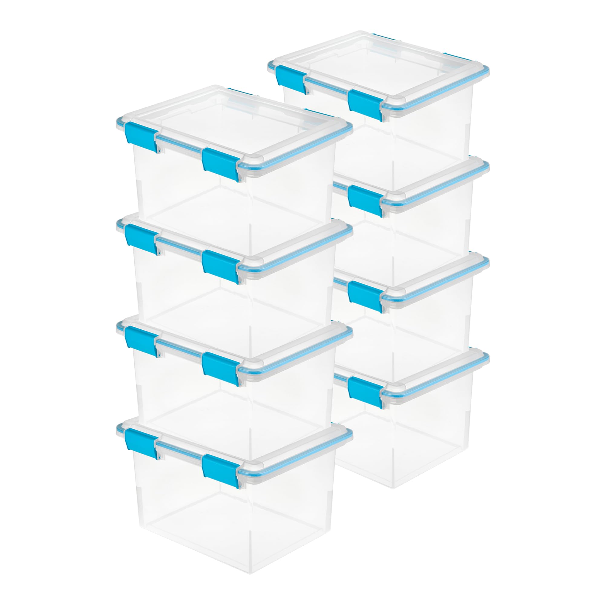 Sterilite 8-Pack Gasket Box, Weather-Resistant Storage Bins with Latching Lids, 32 Quart - Heavy-Duty Organizing Containers for Closet, Bathroom, and Office