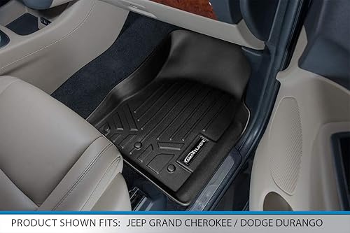 Miniatura 3 de SMARTLINER Juego de alfombrillas de 3 filas negras para Dodge Durango 13-16 con ganchos dobles de primera fila y asientos de cubo de segunda fila