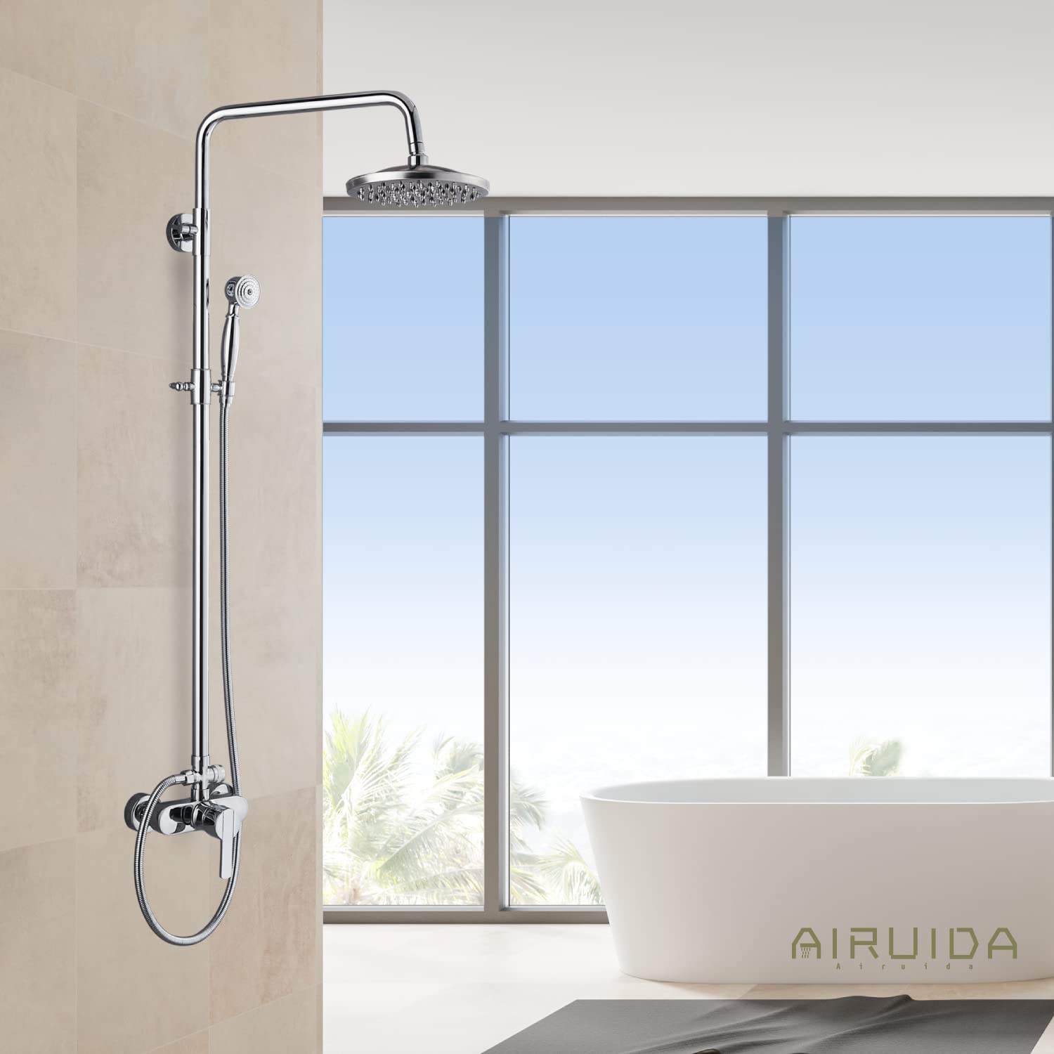 Airuida Shower Fixture Brass Exposed Pipe Shower System Chrome Polish 8