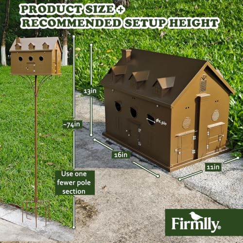 Image of Preassembled 6-Room Metal Birdhouse with Pole, 7-Prong Stake