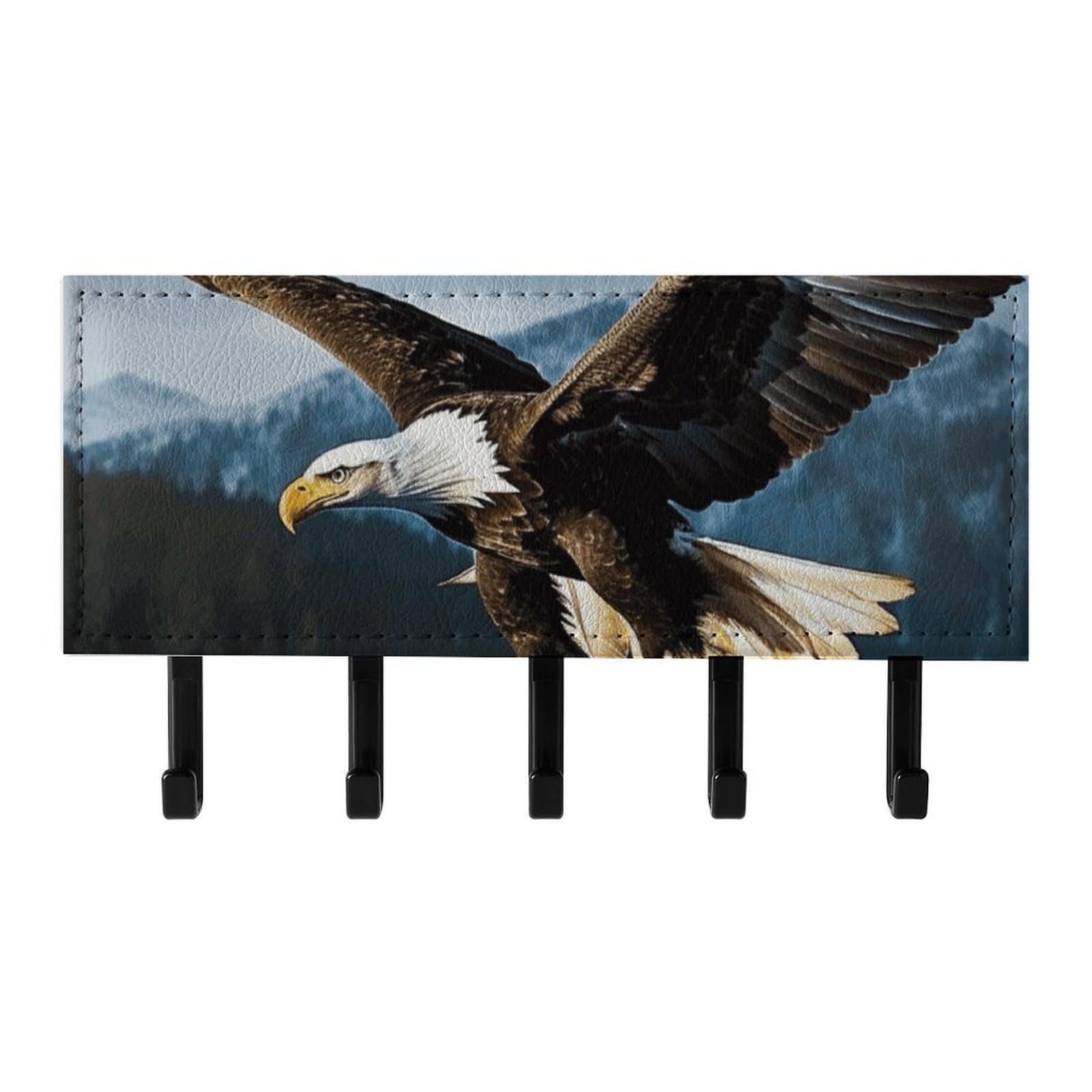 QMNLKH Eagle at Hunting Wall Mounted Key Rack for Home, No Drilling Key Holder with 5 Hooks, Self Adhesive Keys Chain Organizer for Hallway, Keys Hanger Shelf for Office, Doorway Black